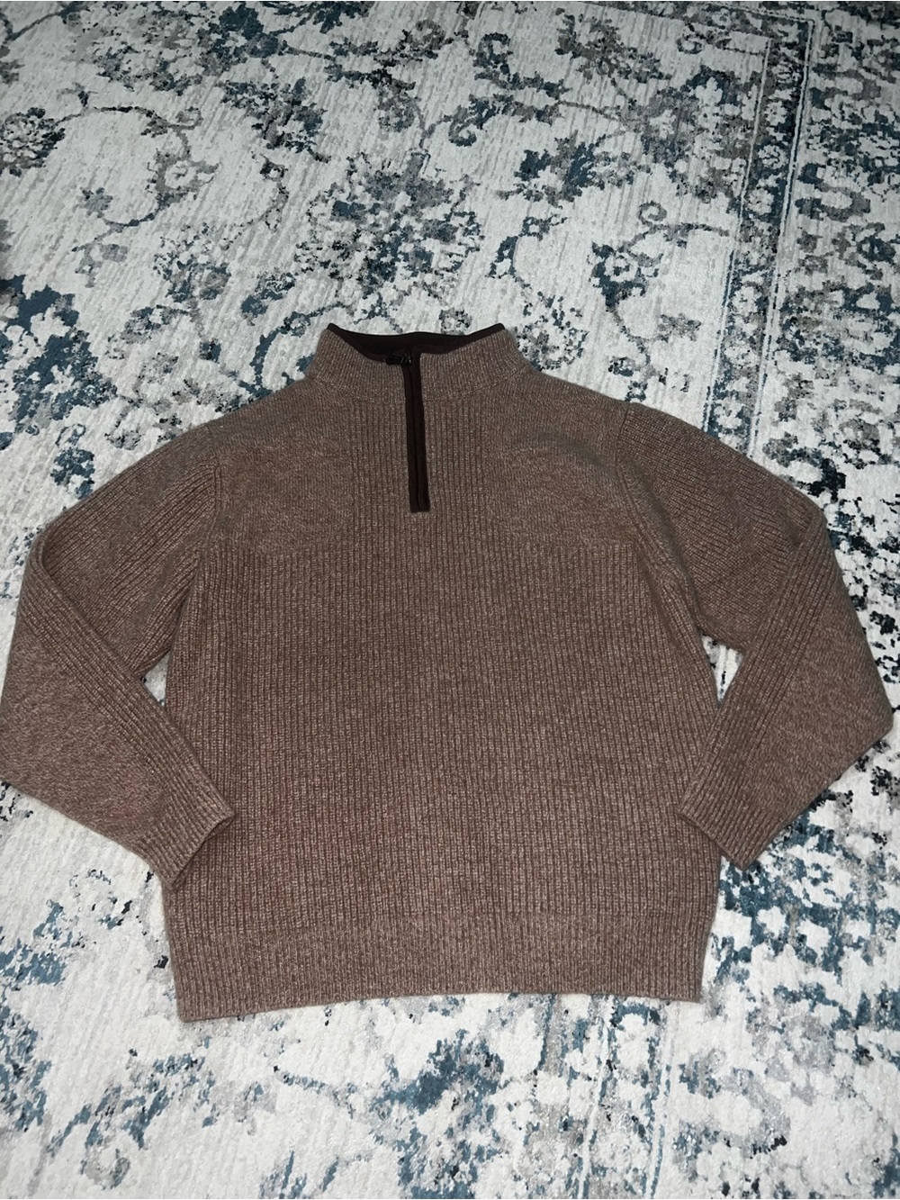 L.L. Bean Men's Brown Rib Knit Quarter-Zip Sweater